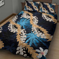 Puakenikeni Maile Lei Quilt Bed Set Frangipani Blue Tropical Leaves LT01 - Polynesian Pride