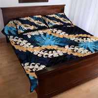 Puakenikeni Maile Lei Quilt Bed Set Frangipani Blue Tropical Leaves LT01 - Polynesian Pride