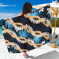Puakenikeni Maile Lei Sarong Frangipani Blue Tropical Leaves LT01 One Size 44 x 66 inches Blue - Polynesian Pride