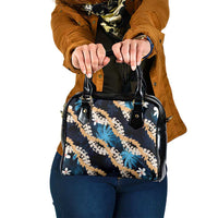 Puakenikeni Maile Lei Shoulder Handbag Frangipani Blue Tropical Leaves LT01 One Size Blue - Polynesian Pride