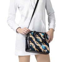 Puakenikeni Maile Lei Shoulder Handbag Frangipani Blue Tropical Leaves LT01 - Polynesian Pride