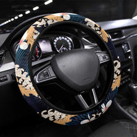 Puakenikeni Maile Lei Steering Wheel Cover Frangipani Blue Tropical Leaves LT01 Universal Fit Blue - Polynesian Pride