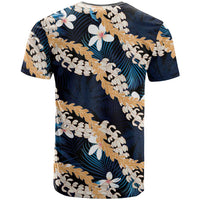 Puakenikeni Maile Lei T Shirt Frangipani Blue Tropical Leaves LT01 - Polynesian Pride