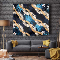 Puakenikeni Maile Lei Tapestry Frangipani Blue Tropical Leaves LT01 Blue - Polynesian Pride