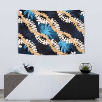 Puakenikeni Maile Lei Tapestry Frangipani Blue Tropical Leaves LT01 - Polynesian Pride