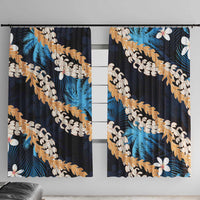 Puakenikeni Maile Lei Window Curtain Frangipani Blue Tropical Leaves LT01 With Hooks Blue - Polynesian Pride