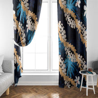 Puakenikeni Maile Lei Window Curtain Frangipani Blue Tropical Leaves LT01 - Polynesian Pride