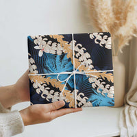 Puakenikeni Maile Lei Wrapping Paper Frangipani Blue Tropical Leaves LT01 - Polynesian Pride