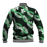 Puakenikeni Maile Lei Baseball Jacket Frangipani Green Tropical Leaves LT01 - Polynesian Pride