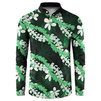 Puakenikeni Maile Lei Button Sweatshirt Frangipani Green Tropical Leaves LT01 Green - Polynesian Pride