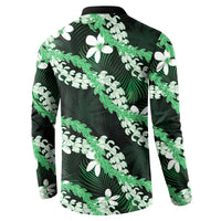 Puakenikeni Maile Lei Button Sweatshirt Frangipani Green Tropical Leaves LT01 - Polynesian Pride