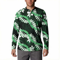 Puakenikeni Maile Lei Button Sweatshirt Frangipani Green Tropical Leaves LT01 - Polynesian Pride