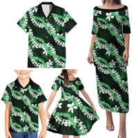 Puakenikeni Maile Lei Family Matching Puletasi and Hawaiian Shirt Frangipani Green Tropical Leaves