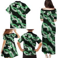 Puakenikeni Maile Lei Family Matching Puletasi and Hawaiian Shirt Frangipani Green Tropical Leaves