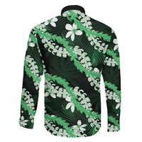 Puakenikeni Maile Lei Family Matching Summer Maxi Dress and Hawaiian Shirt Frangipani Green Tropical Leaves