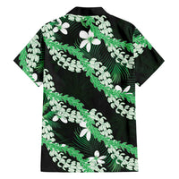 Puakenikeni Maile Lei Family Matching Tank Maxi Dress and Hawaiian Shirt Frangipani Green Tropical Leaves