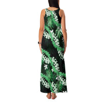 Puakenikeni Maile Lei Family Matching Tank Maxi Dress and Hawaiian Shirt Frangipani Green Tropical Leaves