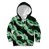 Puakenikeni Maile Lei Kid Hoodie Frangipani Green Tropical Leaves LT01 Hoodie Green - Polynesian Pride