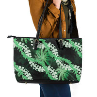 Puakenikeni Maile Lei Leather Tote Bag Frangipani Green Tropical Leaves LT01 - Polynesian Pride
