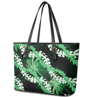 Puakenikeni Maile Lei Leather Tote Bag Frangipani Green Tropical Leaves LT01 - Polynesian Pride
