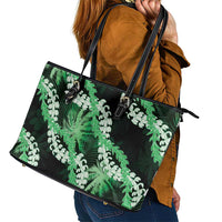 Puakenikeni Maile Lei Leather Tote Bag Frangipani Green Tropical Leaves LT01 - Polynesian Pride