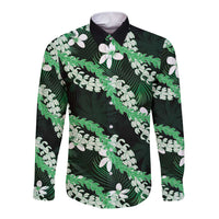 Puakenikeni Maile Lei Long Sleeve Button Shirt Frangipani Green Tropical Leaves LT01 Unisex Green - Polynesian Pride