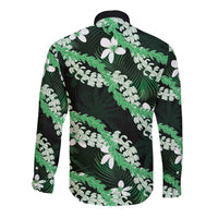 Puakenikeni Maile Lei Long Sleeve Button Shirt Frangipani Green Tropical Leaves LT01 - Polynesian Pride