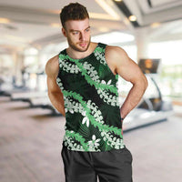 Puakenikeni Maile Lei Men Tank Top Frangipani Green Tropical Leaves LT01 Green - Polynesian Pride
