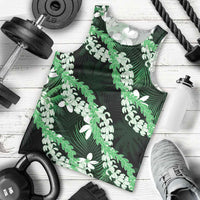 Puakenikeni Maile Lei Men Tank Top Frangipani Green Tropical Leaves LT01 - Polynesian Pride