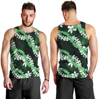 Puakenikeni Maile Lei Men Tank Top Frangipani Green Tropical Leaves LT01 - Polynesian Pride