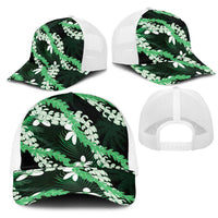 Puakenikeni Maile Lei Mesh Trucker Cap Frangipani Green Tropical Leaves LT01 - Polynesian Pride