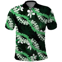 Puakenikeni Maile Lei Polo Shirt Frangipani Green Tropical Leaves LT01 Green - Polynesian Pride