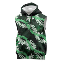 Puakenikeni Maile Lei Sleeveless Hoodie Frangipani Green Tropical Leaves LT01 Green - Polynesian Pride