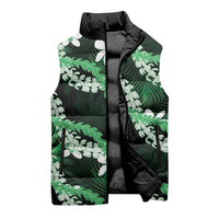 Puakenikeni Maile Lei Sleeveless Puffer Jacket Frangipani Green Tropical Leaves LT01 - Polynesian Pride