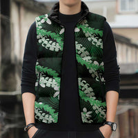 Puakenikeni Maile Lei Sleeveless Puffer Jacket Frangipani Green Tropical Leaves LT01 - Polynesian Pride