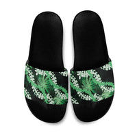 Puakenikeni Maile Lei Slide Sandals Frangipani Green Tropical Leaves LT01 Green - Polynesian Pride