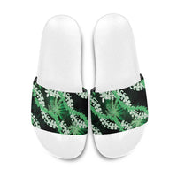 Puakenikeni Maile Lei Slide Sandals Frangipani Green Tropical Leaves LT01 Green - Polynesian Pride
