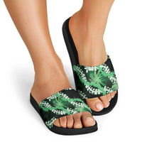 Puakenikeni Maile Lei Slide Sandals Frangipani Green Tropical Leaves LT01 - Polynesian Pride