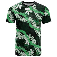Puakenikeni Maile Lei T Shirt Frangipani Green Tropical Leaves LT01 Green - Polynesian Pride