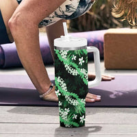 Puakenikeni Maile Lei Tumbler With Handle Frangipani Green Tropical Leaves LT01 - Polynesian Pride