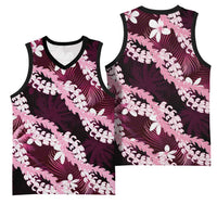 Puakenikeni Maile Lei Basketball Jersey Frangipani Pink Tropical Leaves LT01 - Polynesian Pride