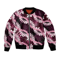 Puakenikeni Maile Lei Bomber Jacket Frangipani Pink Tropical Leaves LT01 Unisex Pink - Polynesian Pride