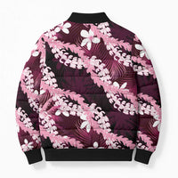 Puakenikeni Maile Lei Bomber Puffer Jacket Frangipani Pink Tropical Leaves LT01 - Polynesian Pride