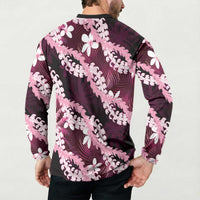 Puakenikeni Maile Lei Button Sweatshirt Frangipani Pink Tropical Leaves LT01 - Polynesian Pride