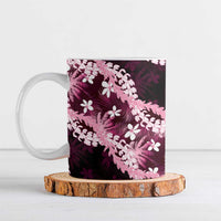 Puakenikeni Maile Lei Ceramic Mug Frangipani Pink Tropical Leaves LT01 Pink - Polynesian Pride