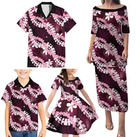 Puakenikeni Maile Lei Family Matching Puletasi and Hawaiian Shirt Frangipani Pink Tropical Leaves