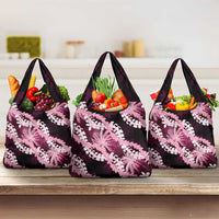Puakenikeni Maile Lei Grocery Bag Frangipani Pink Tropical Leaves LT01 3-pack One Size Pink - Polynesian Pride