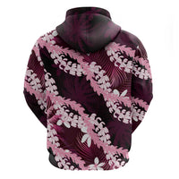 Puakenikeni Maile Lei Hoodie Frangipani Pink Tropical Leaves