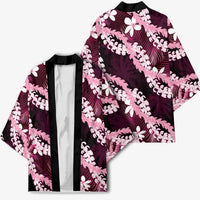 Puakenikeni Maile Lei Kimono Frangipani Pink Tropical Leaves LT01 - Polynesian Pride