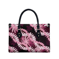 Puakenikeni Maile Lei Leather Bag Frangipani Pink Tropical Leaves LT01 - Polynesian Pride